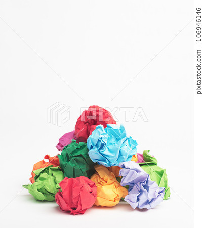 If you can conceive it, you can create it. Studio shot of a pile of crumpled up paper balls. 106946146