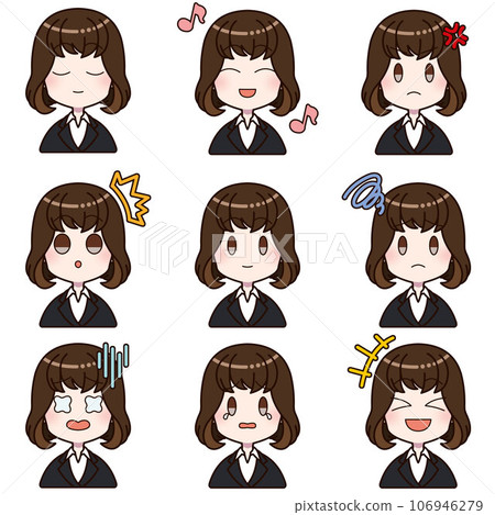 Facial expression difference set of a woman wearing a suit 106946279