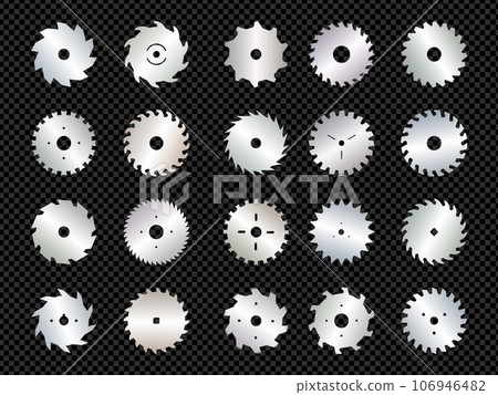 Round blades. Circular saw collection recent vector cutting professional equipment 106946482