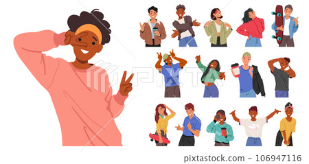 Adolescent Characters Enthusiastically Express Themselves Through Hand Gestures, Conveying Emotions, Opinions Adolescent Characters Enthusiastically Express Themselves Through Hand Gestures, Conveying Emotions, Opinions 106947116