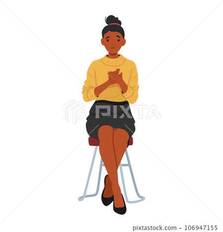 Woman Applauding Sitting on Chair, Cheering and Ovation Concept. Black Female Character Clap Hands, Vector Illustration 106947155