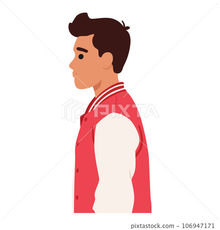 Teenage Boy Character in Bomber Jacket Stands In A Side Profile, Exuding Youthful Confidence And Energy Teenage Boy Character in Bomber Jacket Stands In A Side Profile, Exuding Youthful Confidence And Energy 106947171