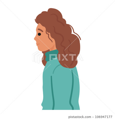 Woman With Brown, Curly Hair Stands In Profile View, Her Locks Framing Her Face Gracefully As She Gazes Ahead 106947177