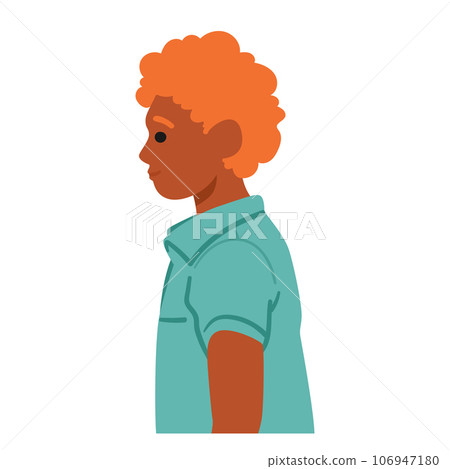 Redheaded Man With Curly Hair, Seen In Profile, Stands Confidently, His Fiery Locks Framing His Face With An Air Redheaded Man With Curly Hair, Seen In Profile, Stands Confidently, His Fiery Locks Framing His Face With An Air 106947180