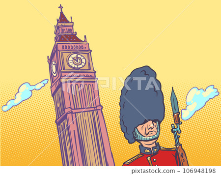 Things to do in Great Britain that you must see. A trip to London to remember. Big Ben with the Royal Guard stands against the sky. 106948198