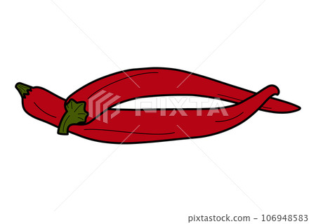 2 whole chili peppers hand drawn in a trendy red color. Traditional Mexican food. Isolate. Vector 2 whole chili peppers hand drawn in a trendy red color. Traditional Mexican food. Isolate. Vector 106948583