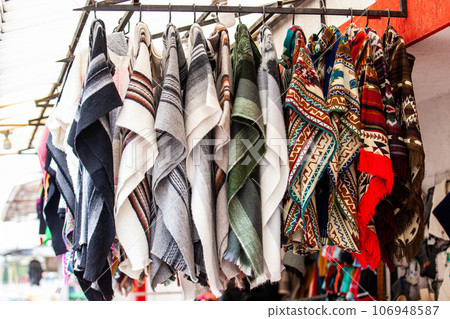 Traditional handmade ruanas at the beautiful small town of Nobsa in the region of Boyaca in Colombia 106948587