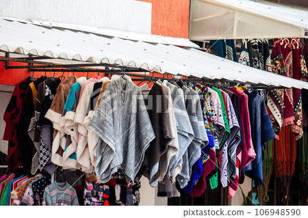 Traditional handmade ruanas at the beautiful small town of Nobsa in the region of Boyaca in Colombia 106948590