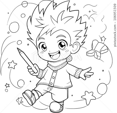 Kids coloring page  , black and white coloring page for kids and adults , line art, simple cartoon style, happy cute and funny 106951509