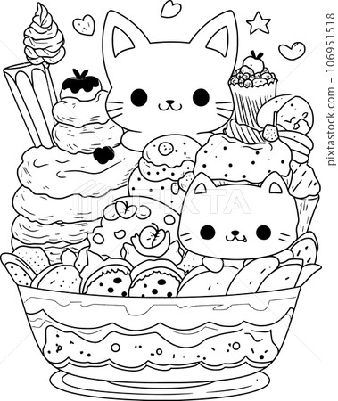 cute Kawaii , black and white coloring page for kids and adults , line art, simple cartoon style, happy cute and funny cute Kawaii , black and white coloring page for kids and adults , line art, simple cartoon style, happy cute and funny 106951518