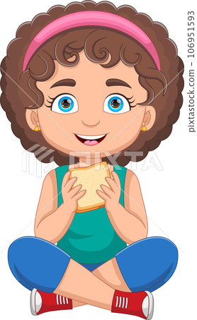 cute little girl is eating bread cartoon cute little girl is eating bread cartoon 106951593