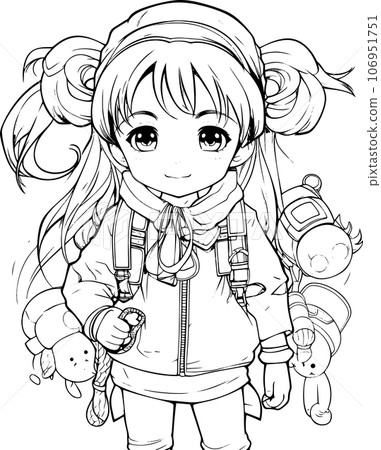 anime character with Pets ,Black and white coloring pages for kids, simple lines ,kawaii anime cute illustration drawing clip art character, PNG anime character with Pets ,Black and white coloring pages for kids, simple lines ,kawaii anime cute illustration drawing clip art character, PNG 106951751