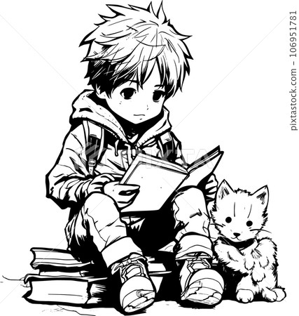 anime character with Pets ,Black and white coloring pages for kids, simple lines ,kawaii anime cute illustration drawing clip art character, PNG anime character with Pets ,Black and white coloring pages for kids, simple lines ,kawaii anime cute illustration drawing clip art character, PNG 106951781