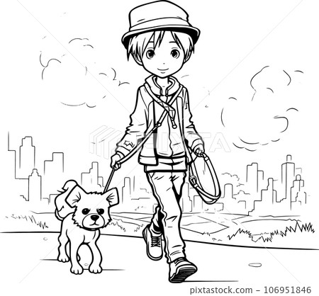 anime character with Pets ,Black and white coloring pages for kids, simple lines ,kawaii anime cute illustration drawing clip art character, PNG anime character with Pets ,Black and white coloring pages for kids, simple lines ,kawaii anime cute illustration drawing clip art character, PNG 106951846