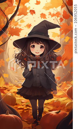 手绘卡通秋天里户外玩耍的头戴南瓜帽的可爱女孩插画 手绘卡通秋天里户外玩耍的头戴南瓜帽的可爱女孩插画 106952055