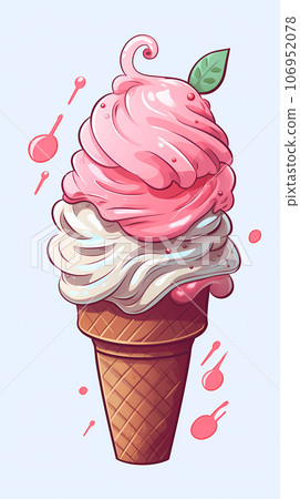 手绘卡通美味的冰淇淋插画 106952078