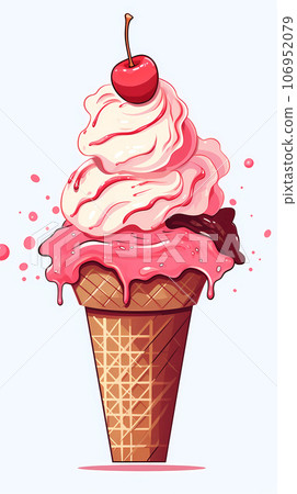 手绘卡通美味的冰淇淋插画 106952079