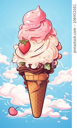 手绘卡通美味的冰淇淋插画 106952081
