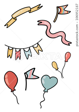 Ribbons and balloons set hand drawn celebration Ribbons and balloons set hand drawn celebration 106952187