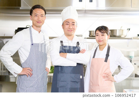 Cooking staff looking at you with a smile Cooking staff looking at you with a smile 106952417