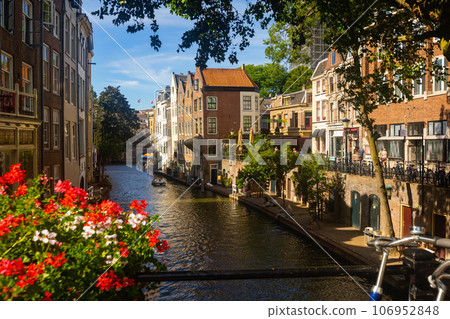 Streets and canals of Utrecht town, Netherlands 106952848