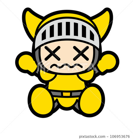 Game style warrior character defeated pose 106953676