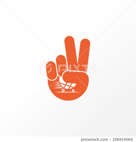 Logo design graphic concept creative abstract premium vector stock sign peace hand two fingers with fast trolley. Related to online shopping delivery Logo design graphic concept creative abstract premium vector stock sign peace hand two fingers with fast trolley. Related to online shopping delivery 106954068