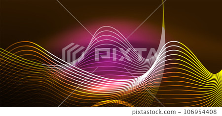 Neon lines and waves abstract background. Techno glowing neon shapes vector illustration for wallpaper, banner, background, landing page, wall art, invitation, prints, posters 106954408