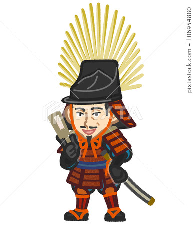 Toyotomi Hideyoshi style warrior wearing a helmet 106954880