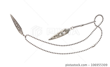 Silver stainless bead style necklet fly in air. Silver metal necklace as gemstone for fashion ornament decorative items. Fashion ornament necklace to add more style. White background isolated Silver stainless bead style necklet fly in air. Silver metal necklace as gemstone for fashion ornament decorative items. Fashion ornament necklace to add more style. White background isolated 106955309