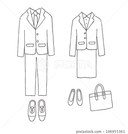Hand-drawn illustration of men's and women's suits (monochrome) 106955361