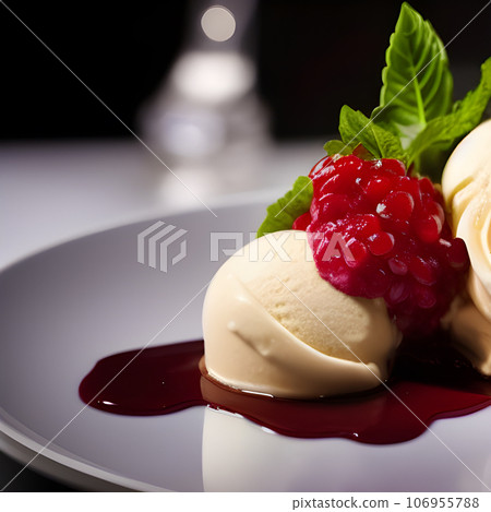 gelato Chocolate and Vanilla ice cream, serve on table tasty 106955788