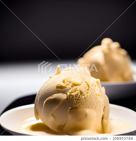 gelato Chocolate and Vanilla ice cream, serve on table tasty 106955789