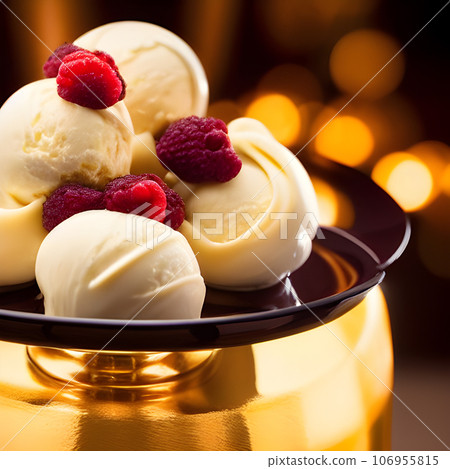 gelato Chocolate and Vanilla ice cream, serve on table tasty 106955815