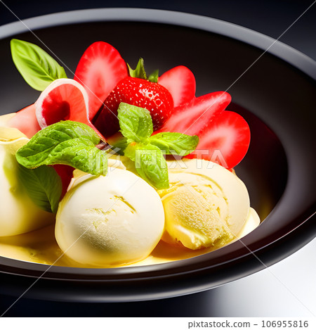 gelato Chocolate and Vanilla ice cream, serve on table tasty 106955816