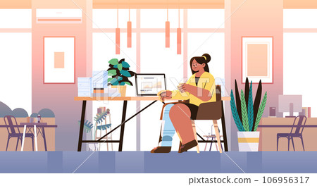 disabled woman accountant with replaced robotic leg and arm girl analyzing financial data statistics on laptop people with disabilities 106956317