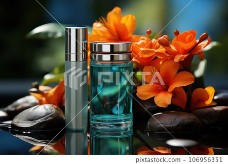 Container for cosmetics with a bouquet of orange lilies 106956351
