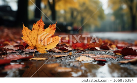 autumn leaves falling against the sky 106956394