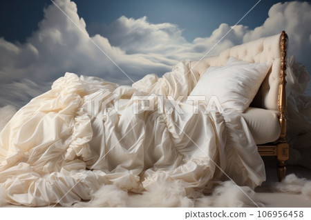 silk bed linen and the most delicate pillows and blankets  106956458
