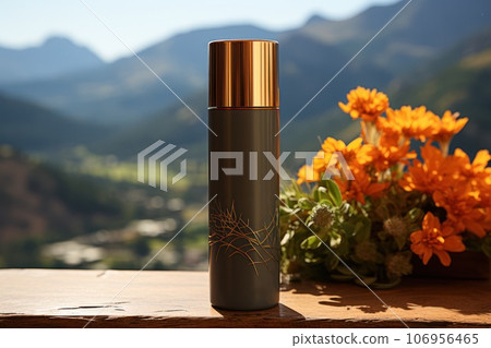 packaging mockup for cosmetics on the background of nature and mountains  106956465