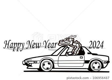 2024年新年賀卡模板龍和意大利緊湊運動著色書風格 106956487