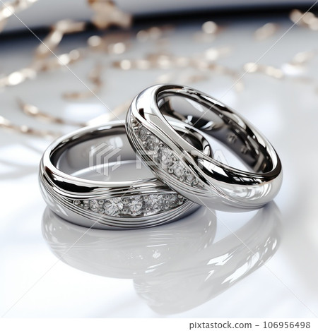 Wedding rings with diamonds, close-up on a light background Wedding rings with diamonds, close-up on a light background 106956498