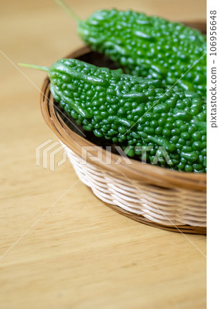Bitter gourd harvested from a home garden Bitter gourd harvested from a home garden 106956648