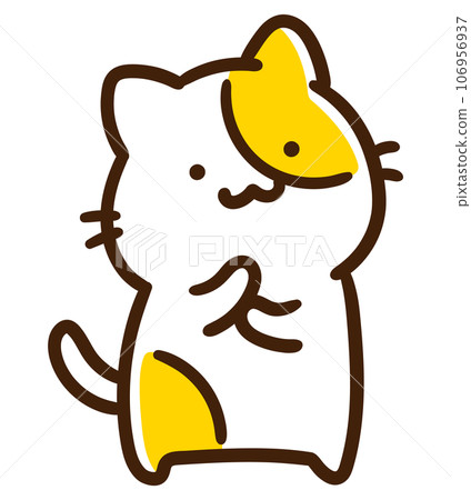 一隻可愛的貓角色用手托著下巴思考的變形插圖 106956937