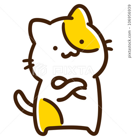 一隻可愛的貓角色交叉雙臂自豪地站立的變形插圖 106956939
