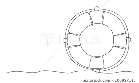 Lifebuoy One line drawing isolated on white background Lifebuoy One line drawing isolated on white background 106957115