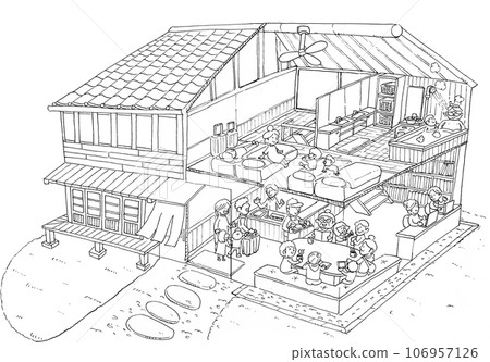 將閒置的老民宅改造為住宿設施的示意圖（線條圖） 106957126