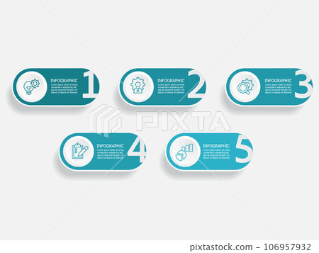 horizontal round steps timeline infographic element report background with business line icon 5 steps horizontal round steps timeline infographic element report background with business line icon 5 steps 106957932