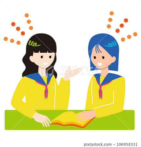 Book: Female students having a conversation 106958331