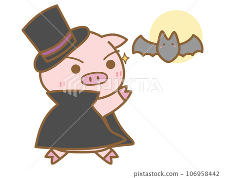 Halloween: Pig and bat dressed up as Dracula Halloween: Pig and bat dressed up as Dracula 106958442